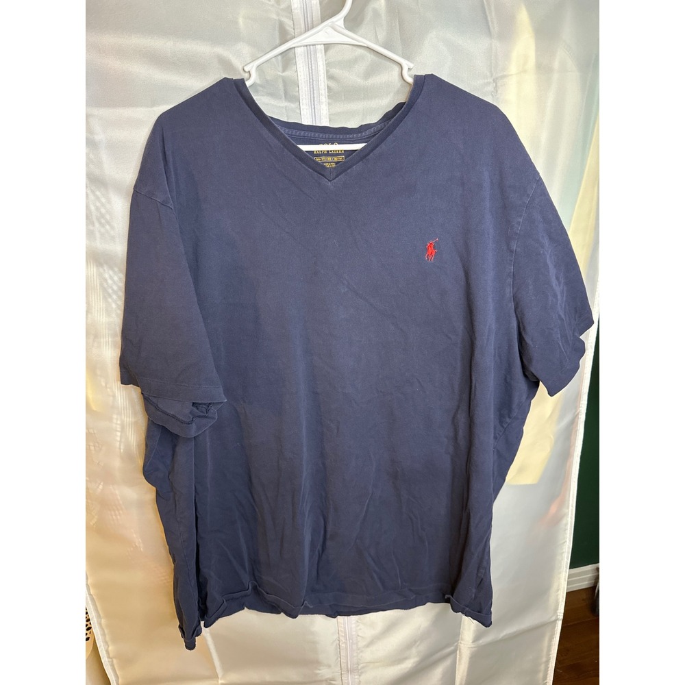 Polo Ralph Lauren Mens V-Neck T-Shirt Navy Blue Red Pony Logo 3XB Big & Tall